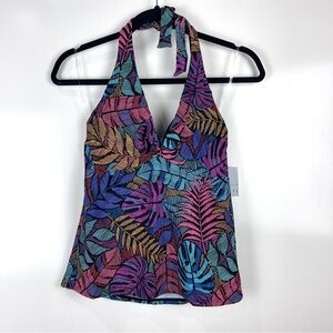Sunsets Heidi Halter Tankini Top Women’s Medium Panama Palms Swim NWT